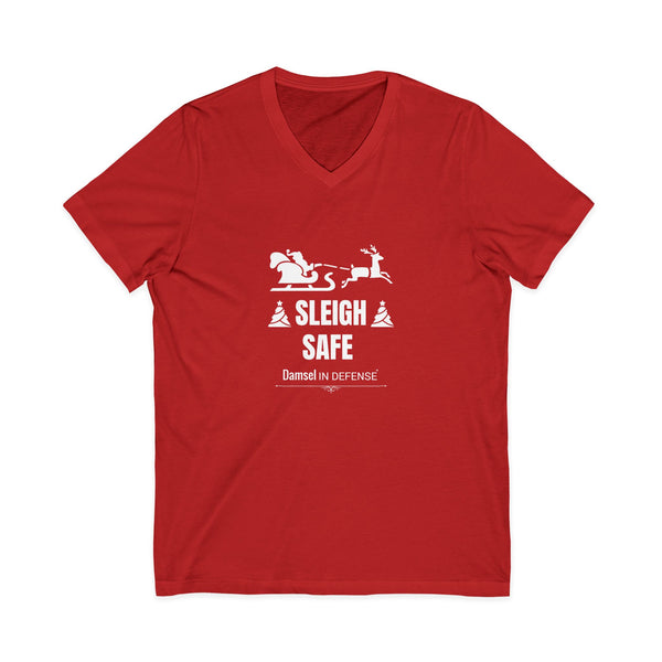 Sleigh Safe (white) Unisex Jersey Short Sleeve V-Neck Tee