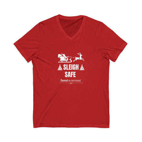 Sleigh Safe (white) Unisex Jersey Short Sleeve V-Neck Tee