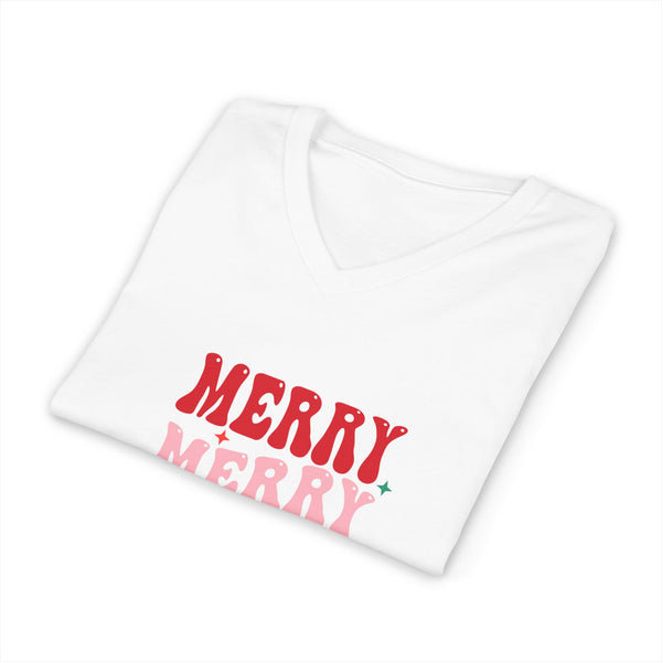 Merry Christmas Unisex Jersey Short Sleeve V-Neck Tee