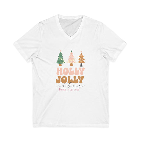 Holly Jolly Vibes Unisex Jersey Short Sleeve V-Neck Tee