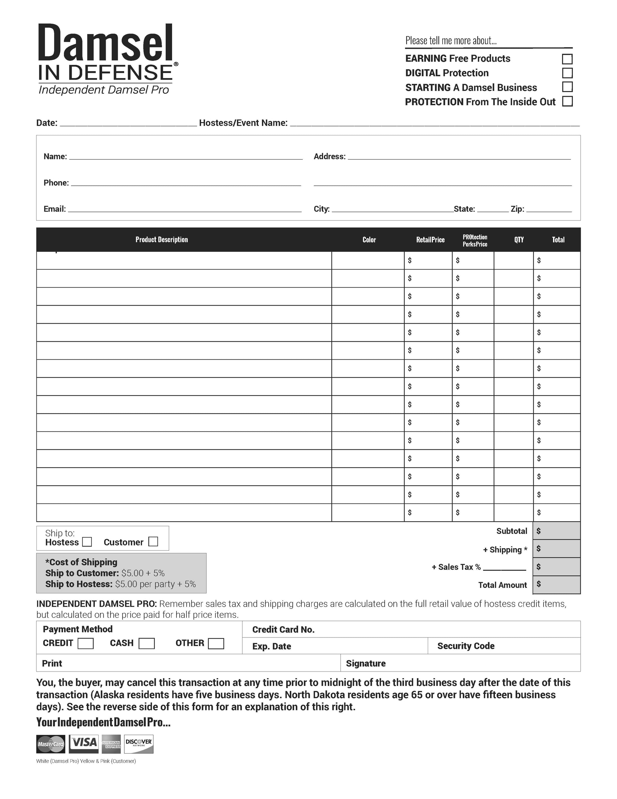 Order Form / Sales Receipts (Pack of 25) – The Damsel Store